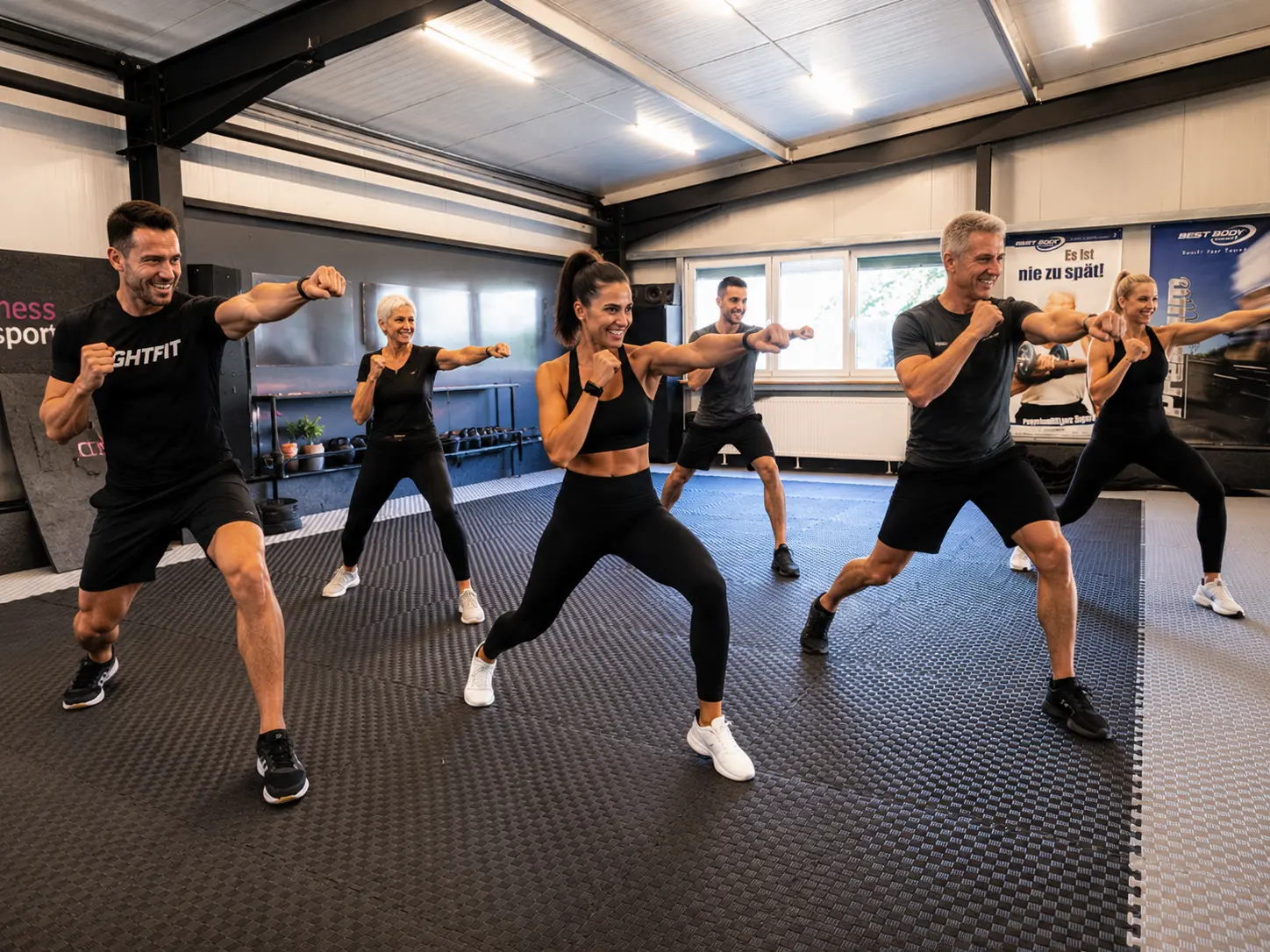 Teilnehmer beim FightFit Training bei Mainfitness in Zeil am Main. Funktionelles Ganzkörpertraining für Kraft, Ausdauer und Beweglichkeit.