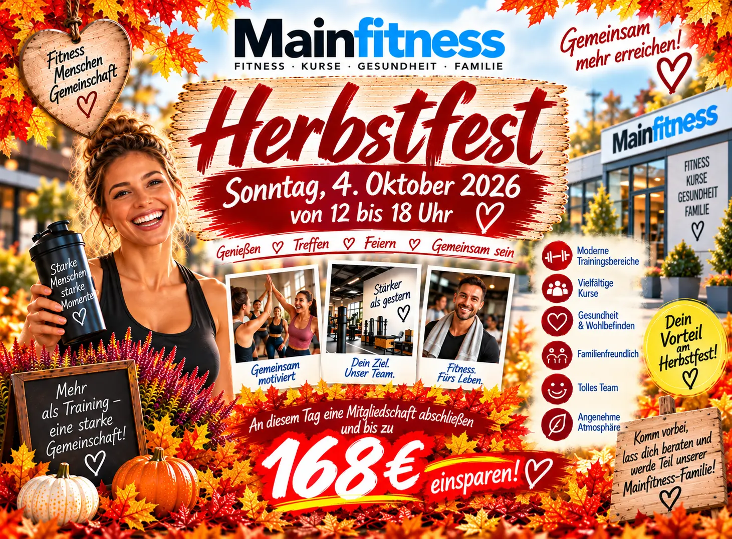 Mainfitness Herbstfest am 4. Oktober 2026 mit Angebot zum Abschluss einer Mitgliedschaft und bis zu 168 € Ersparnis